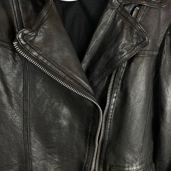 All Saints Altamont Leather Asymmetric Biker Jacket Black Size 12 - Picture 10 of 11